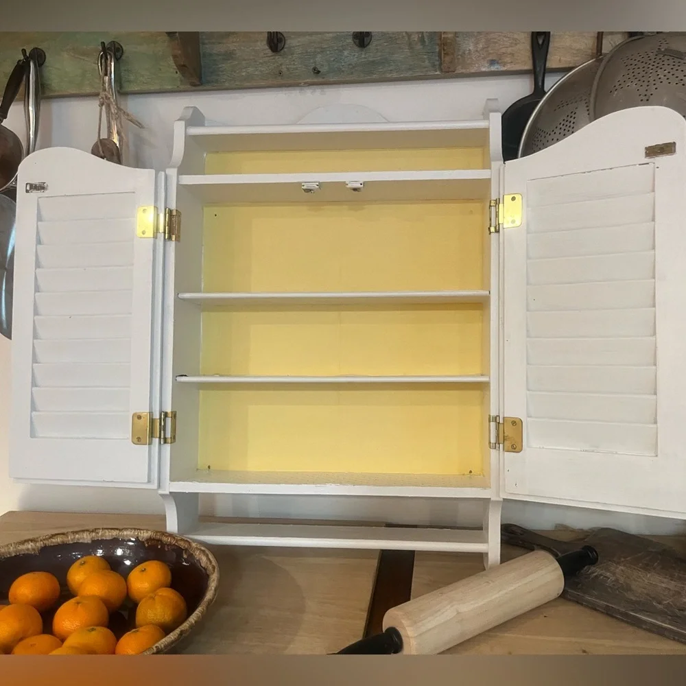 Vintage Wall Mount Spice Rack w Brass Hardware - Picture 14 of 15